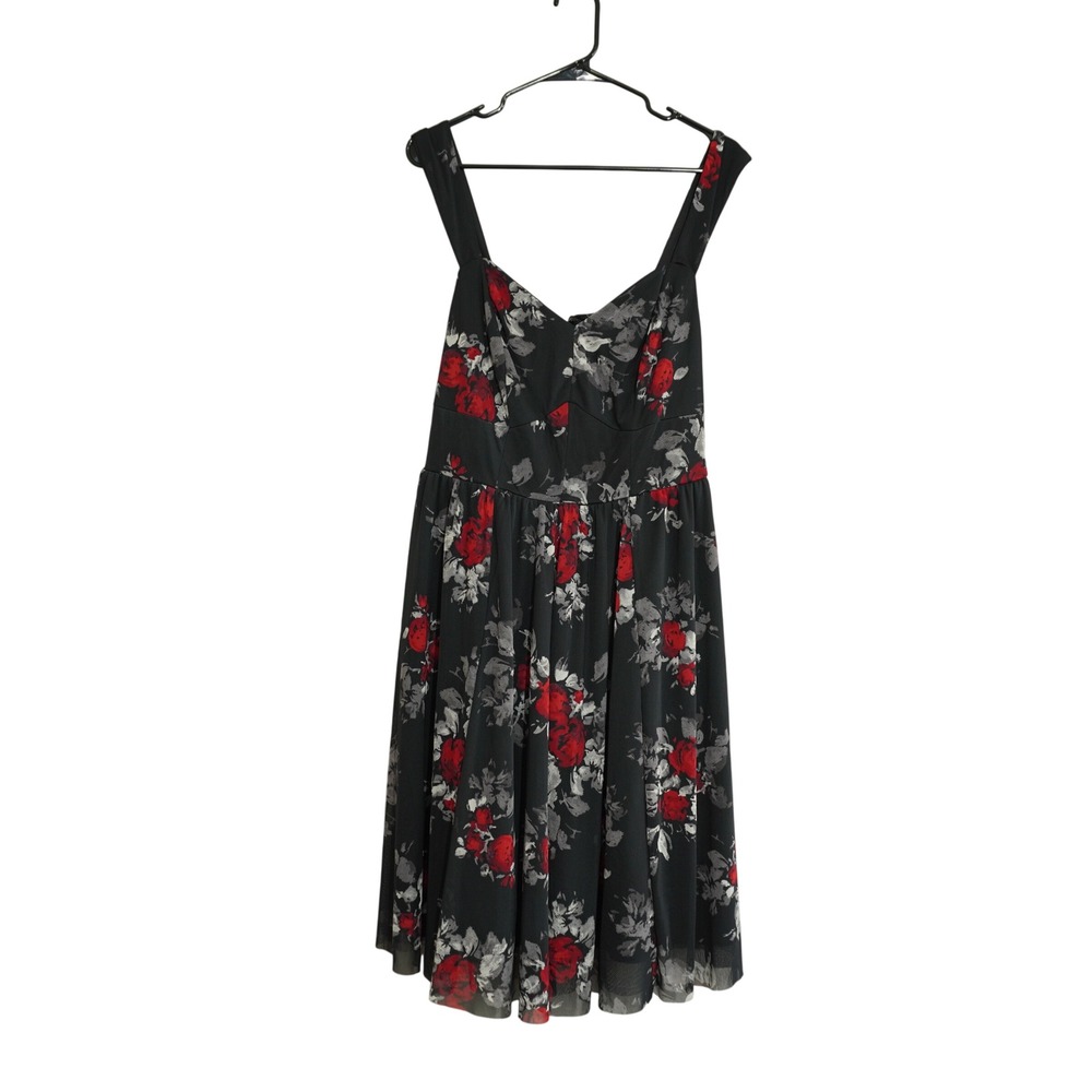 Retro Chic by Torrid Size 18 Pinup Dress Black Red Floral Tulle Sheer Rockabilly